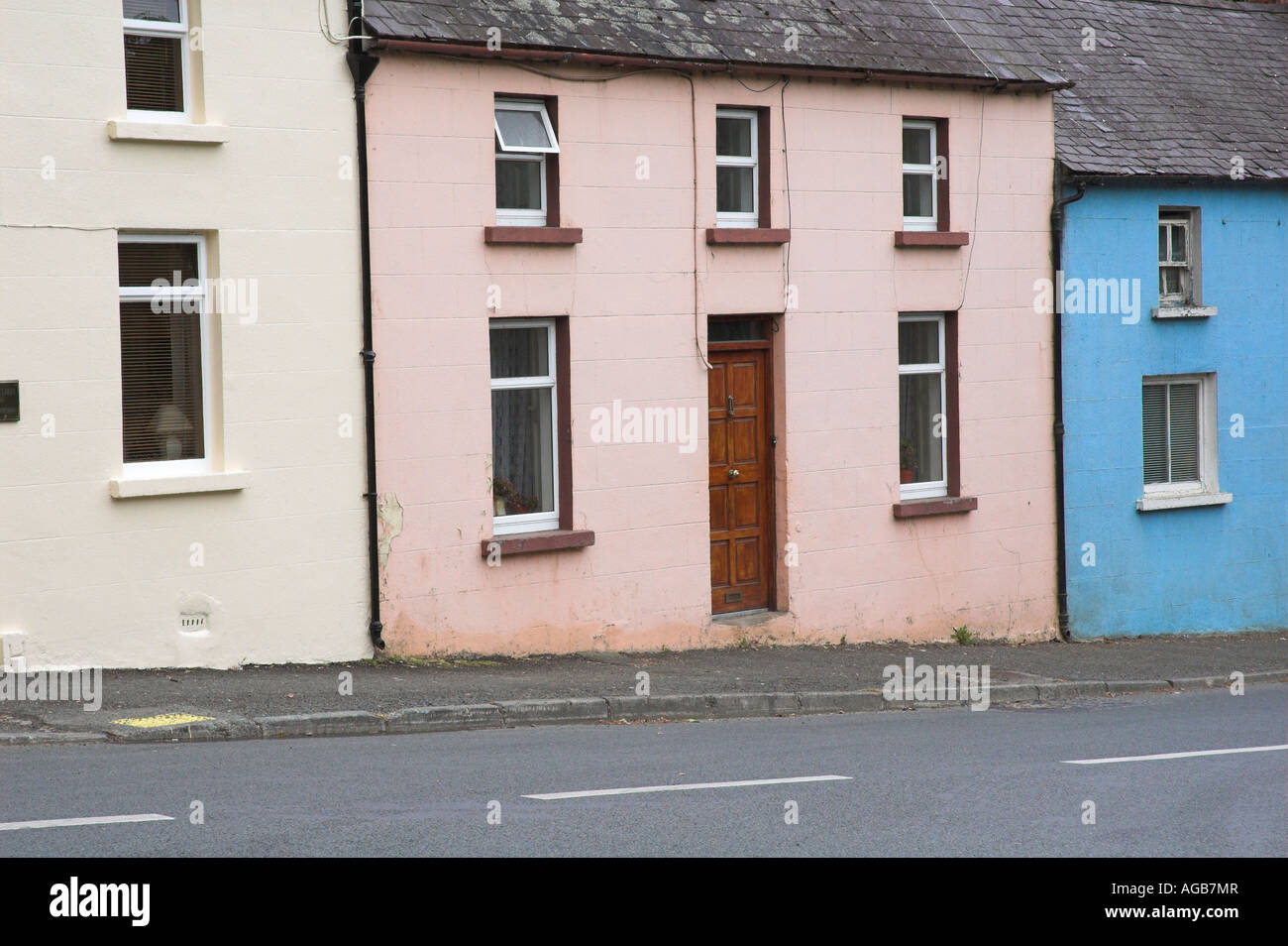 Different coloured cottages in Rathdrum village, County Wicklow, Ireland. Stock Photo