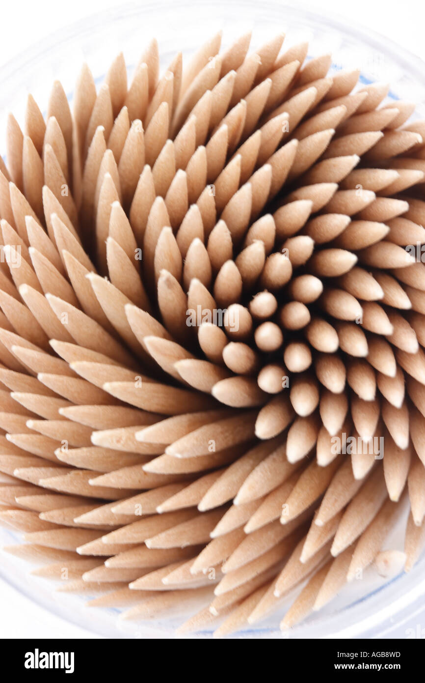 TOP VIEW OF SHARP TOOTHPICKS CLOSE UP VERTICAL BAPDB8234 Stock Photo