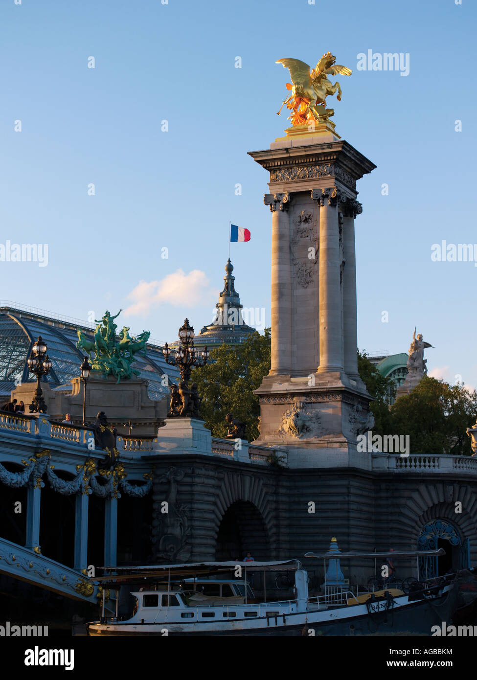 Pont Alexandre III Tower and Grand Palais Stock Photo