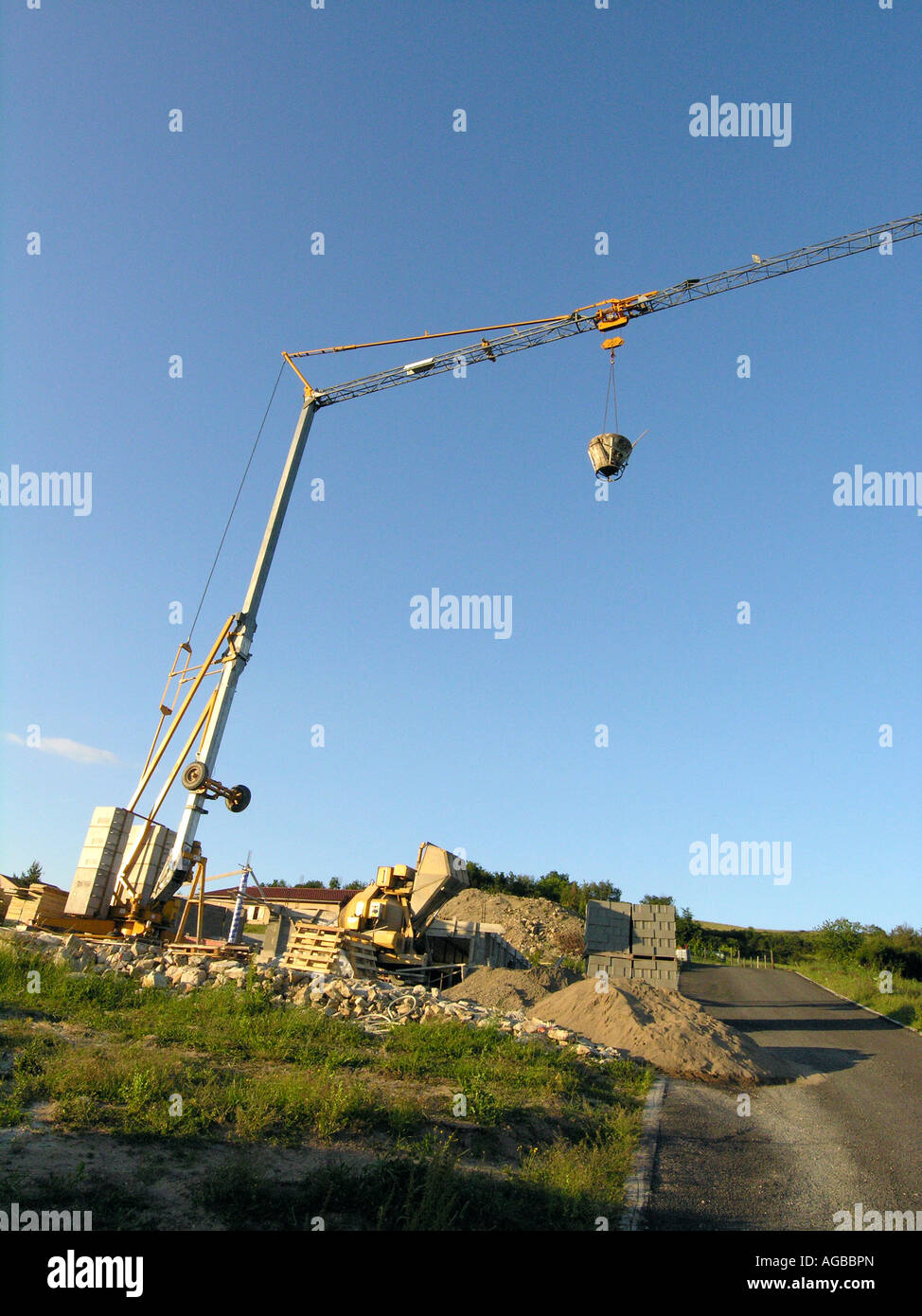 Low angle shot of a construction crane captured on a blue sky Stock ...