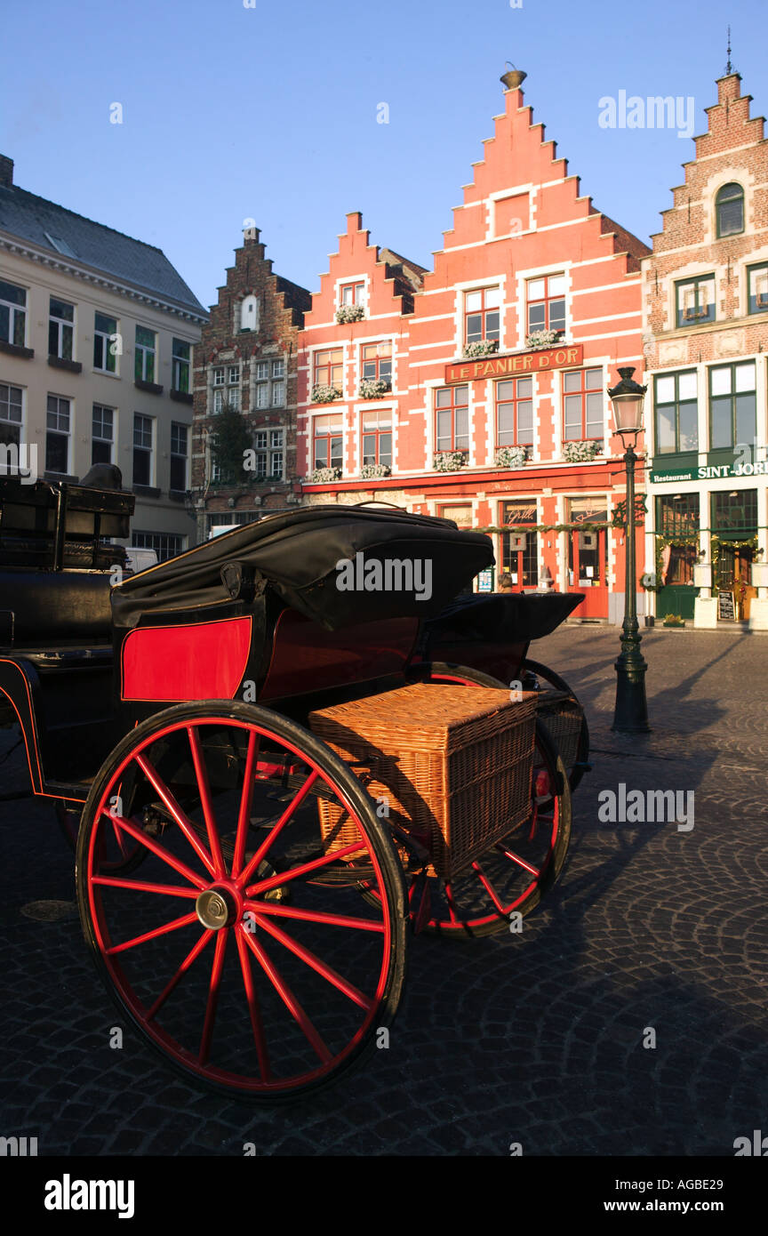 Belgium Flanders Bruges Horse carriage Market Square Stock Photo