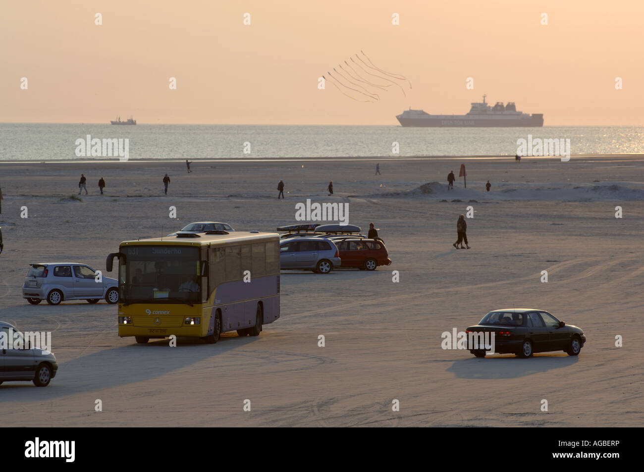 Denmark Fano a public bus is passing the beach on its route Stock Photo -  Alamy