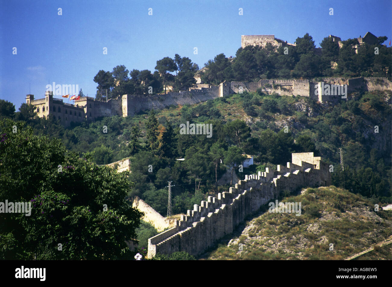 A steep climb welcomes those who wish to see the outstanding castle of Jativa Stock Photo