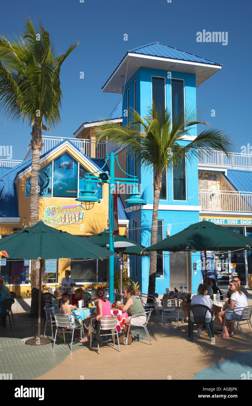 Times Square shopping and restaurant area of Fort Myers Beach on the
