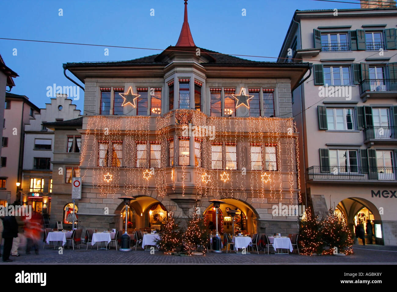 Switzerland Zurich Limmatquai christmas illumination Stock Photo