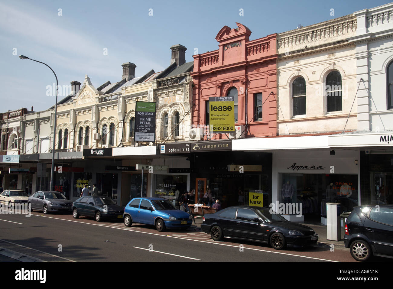 Old terraced house and shop buildings on Oxford St in Paddington Sydney New South Wales NSW Australia Stock Photo