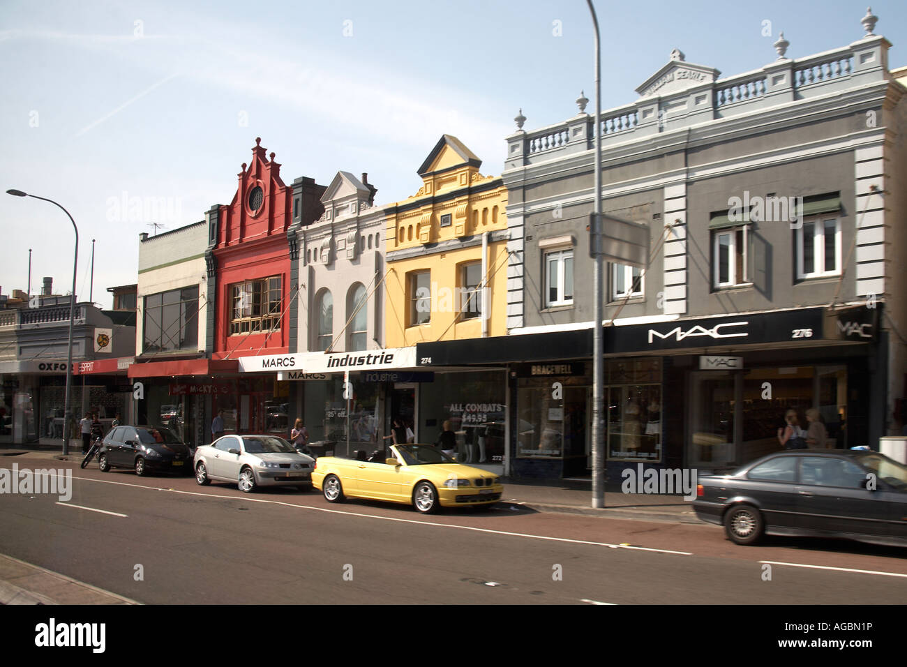 Old terraced house and shop buildings on Oxford St in Paddington Sydney New South Wales NSW Australia Stock Photo