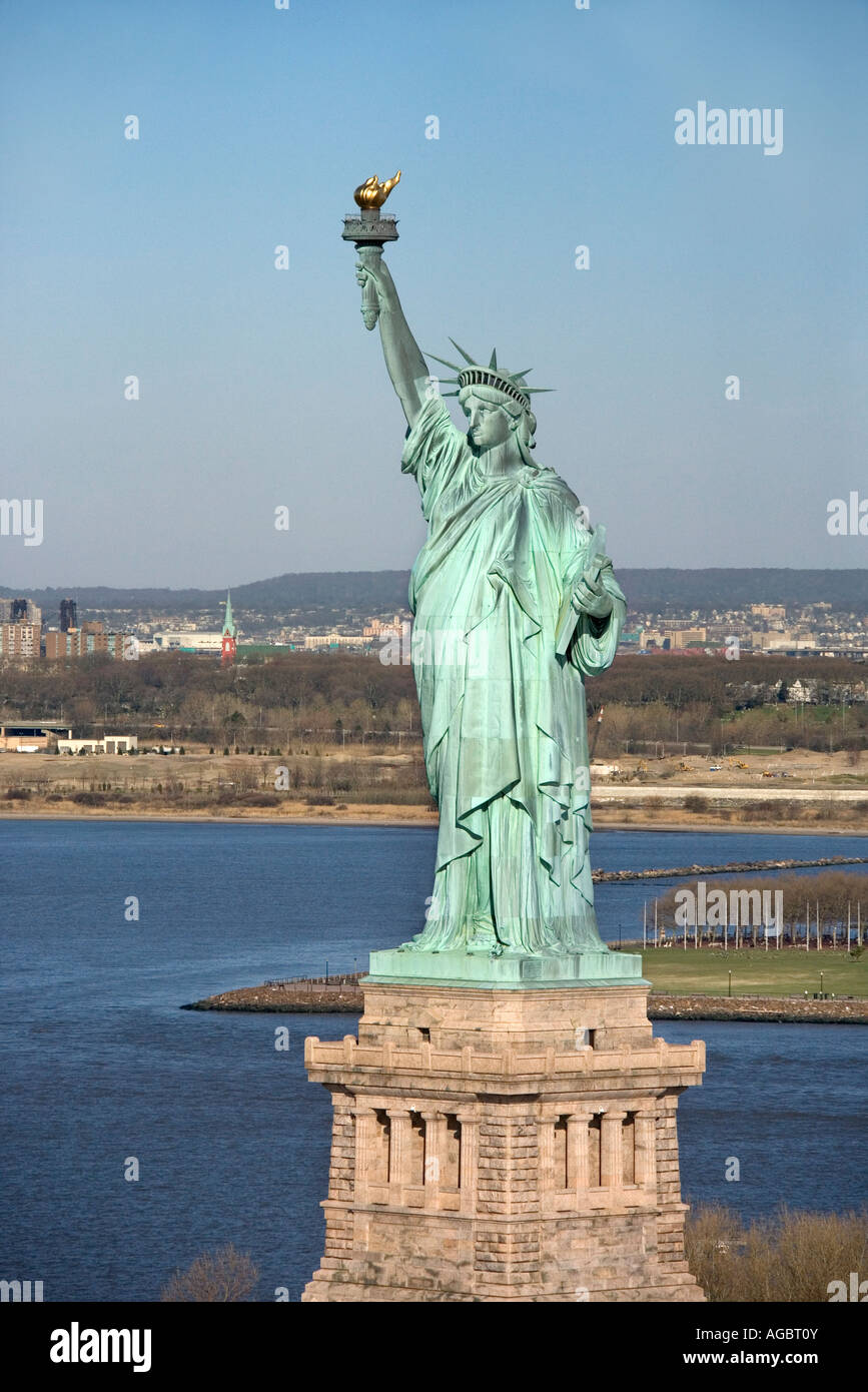 Aerial view of Statue of Liberty New York Stock Photo