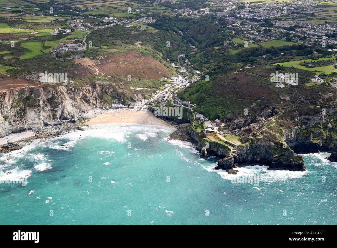 Aerial of Trevaunance Cove, St Agnes, Cornwall, UK Stock Photo Alamy