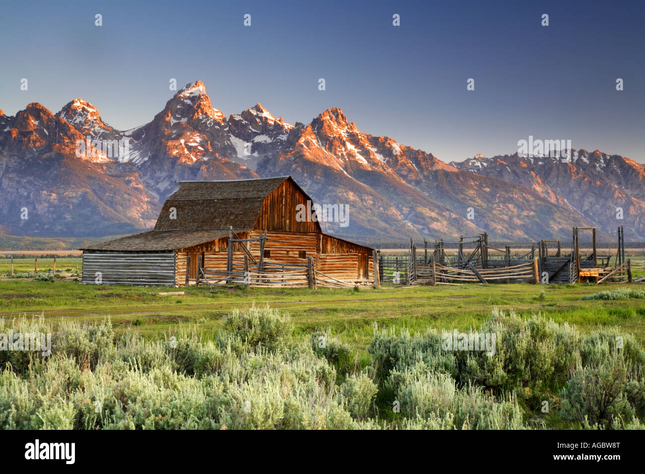 Barn on Mormon Row Grand Teton National Park Wyoming Stock Photo