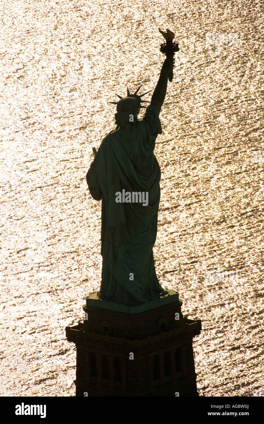 Aerial view of Statue of Liberty silhouette Stock Photo