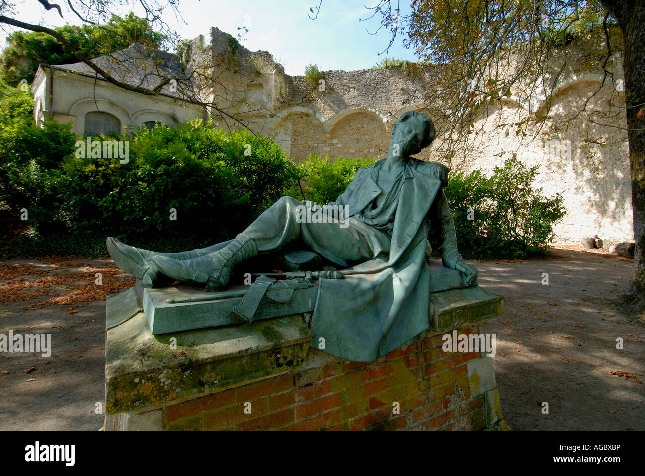 Reclining statue of Count Xavier Branicki in the grounds of the chateau at Montresor, Touraine, France. Stock Photo