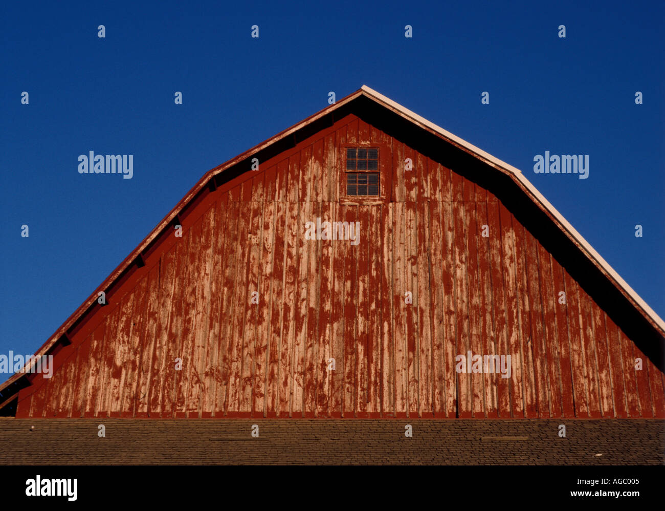Red barn on farm Stock Photo