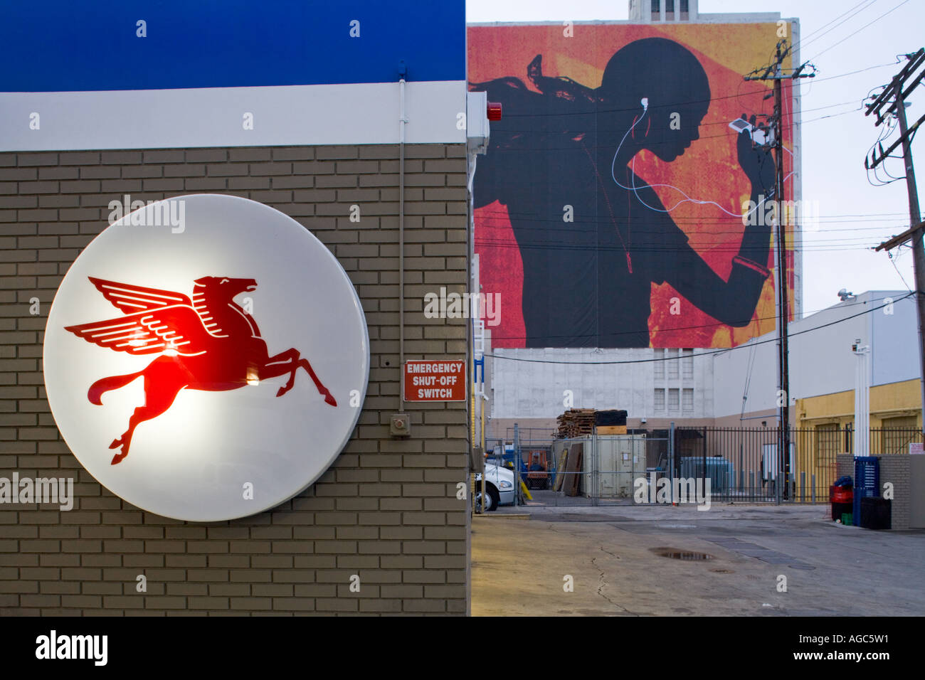 Gas station and Apple iPod billboard at Highland Ave. Los Angeles