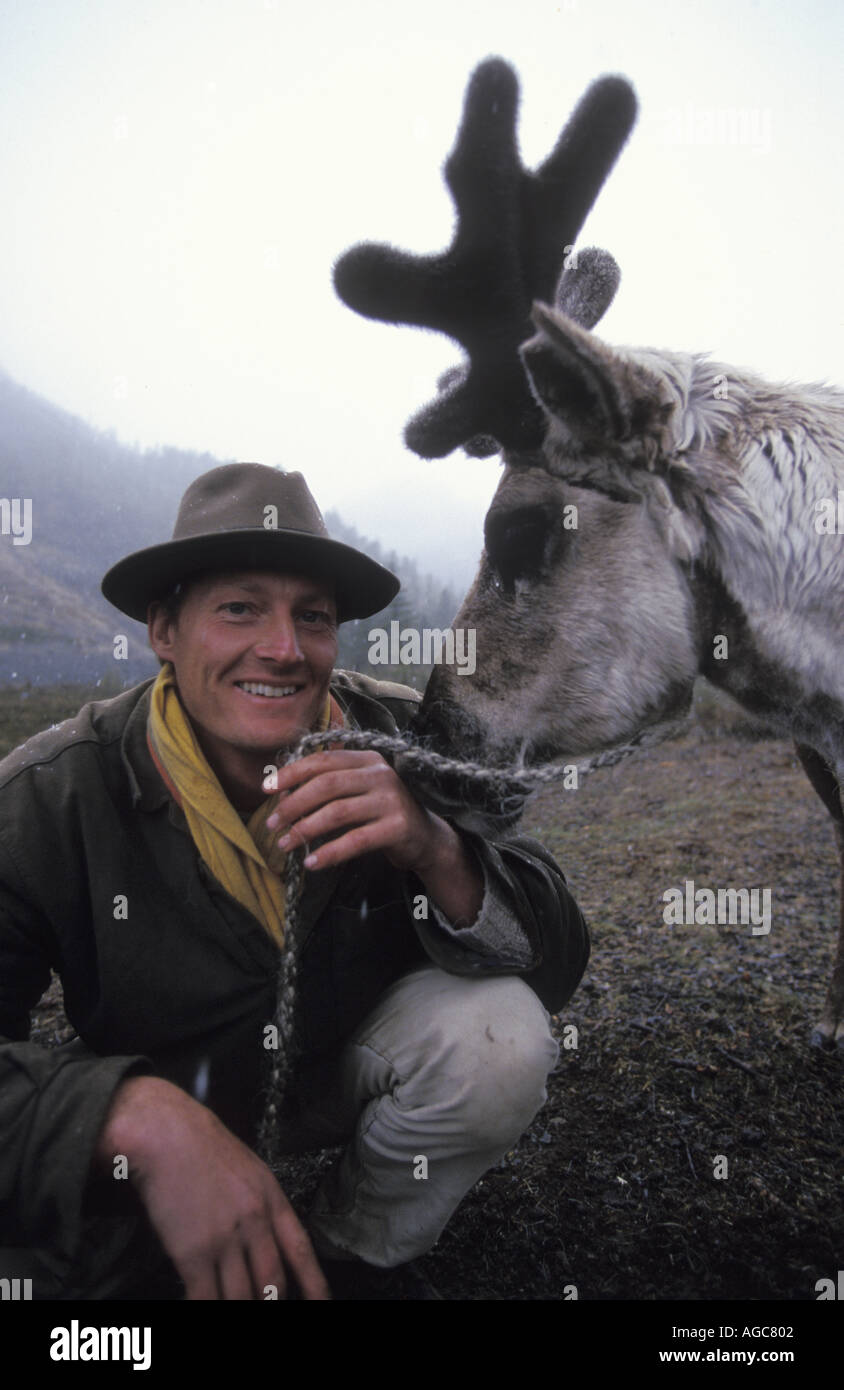 Explorer and writer Benedict Allen in the Tsataan region of Northern Mongolia, Outer Mongolia Stock Photo