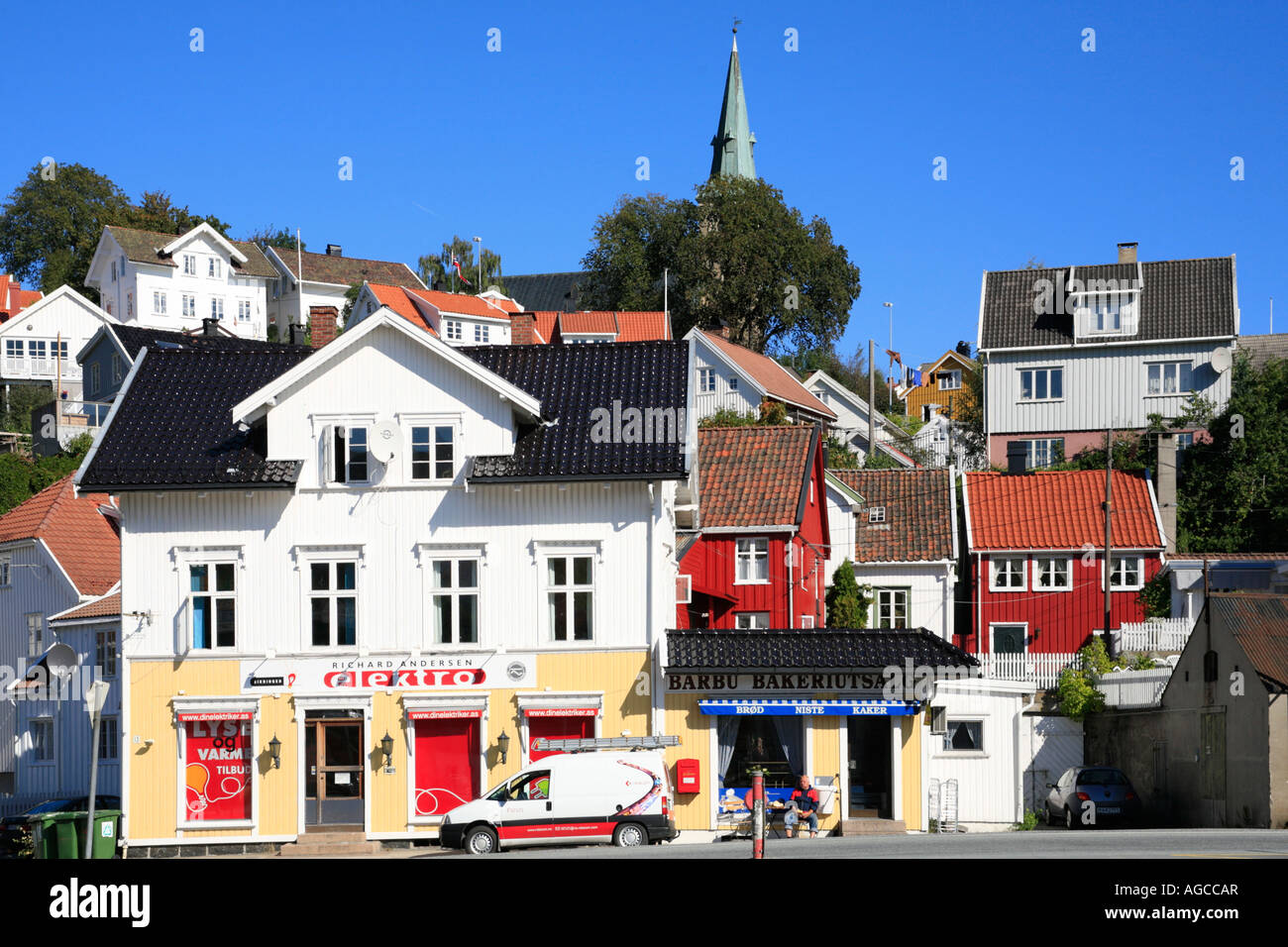 colourful wooden houses in Arendal in the South of Norway Stock Photo