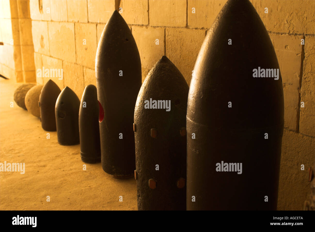 100 Ton gun shells at fort rinella, kalkara malta. Stock Photo