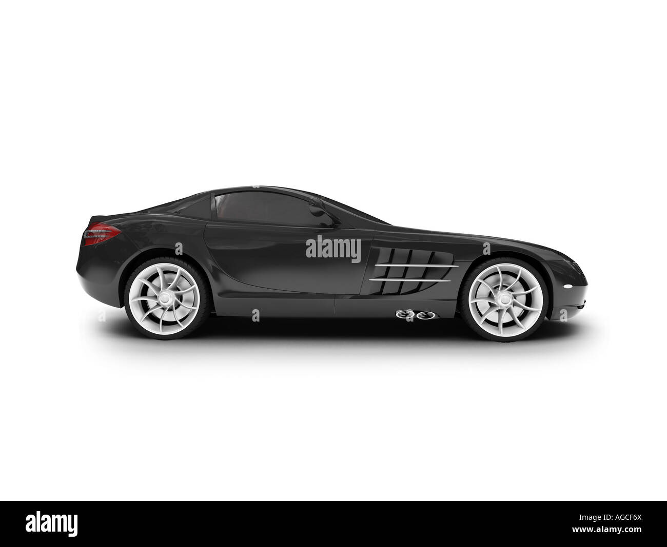 isolated black super car side view Stock Photo