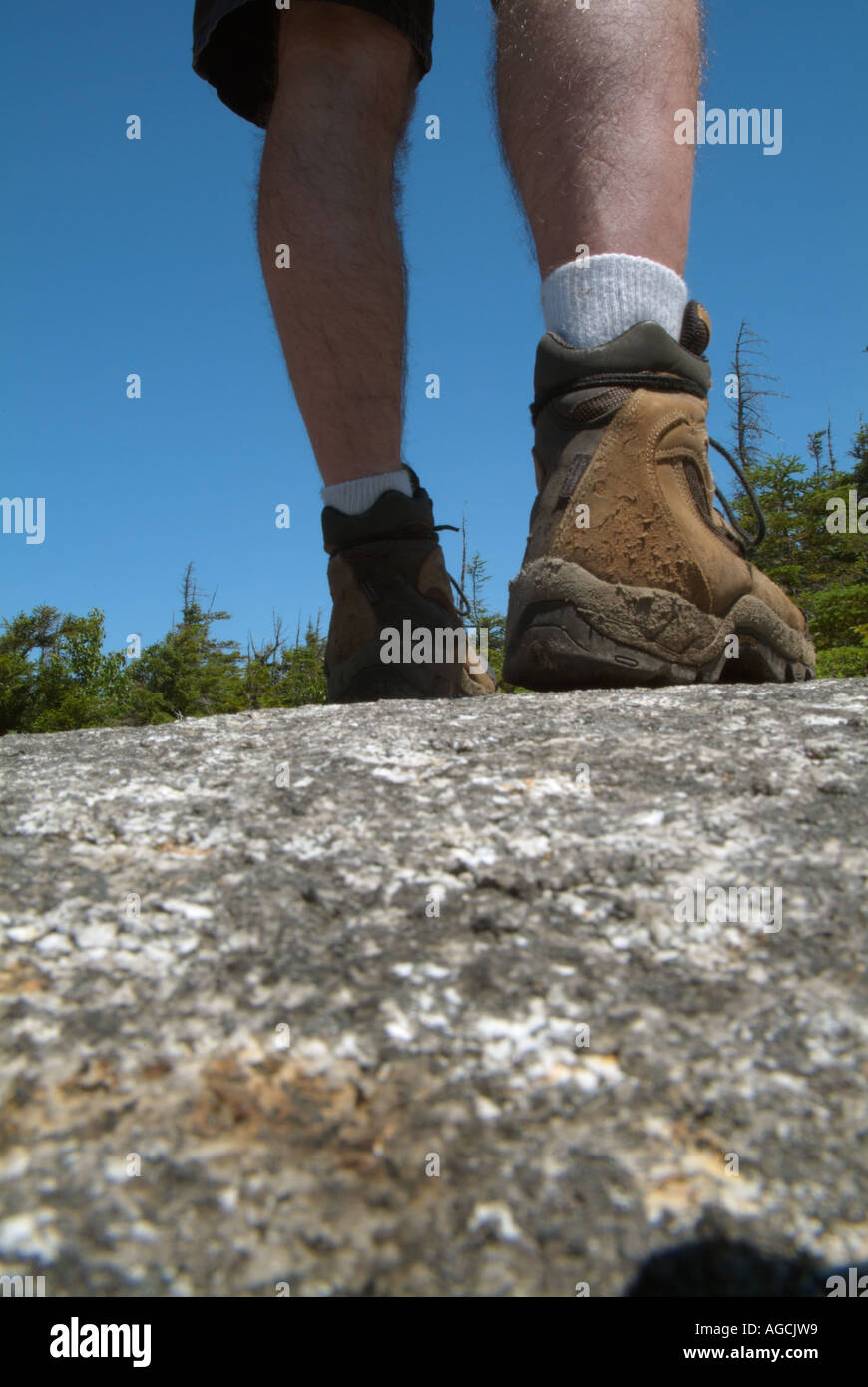 Legs of a backpacker hiking on Davis Path near Mount Crawford in the