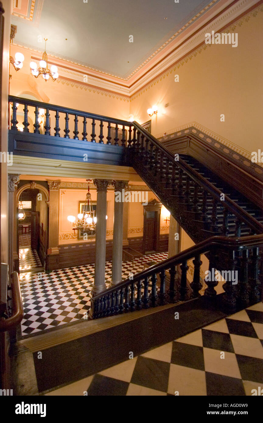 Stairway in the Michigan State Capitol building Going down and through the open door leads into the old Supreme Court Chamber Stock Photo