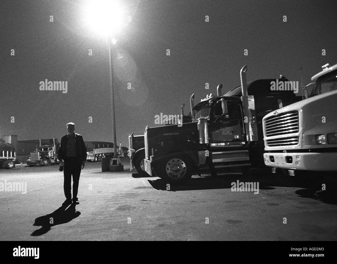 Dearborn Michigan Teamster truck driver at a truck stop in a busy industrial area near Detroit Stock Photo
