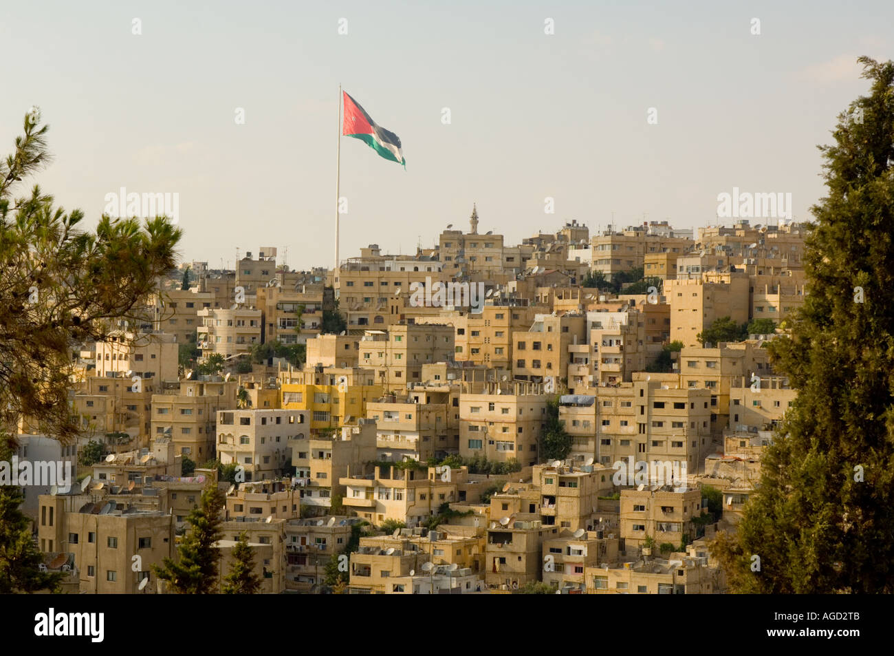 Jordanian flag hoisted at the Raghadan palace in central Amman Stock ...