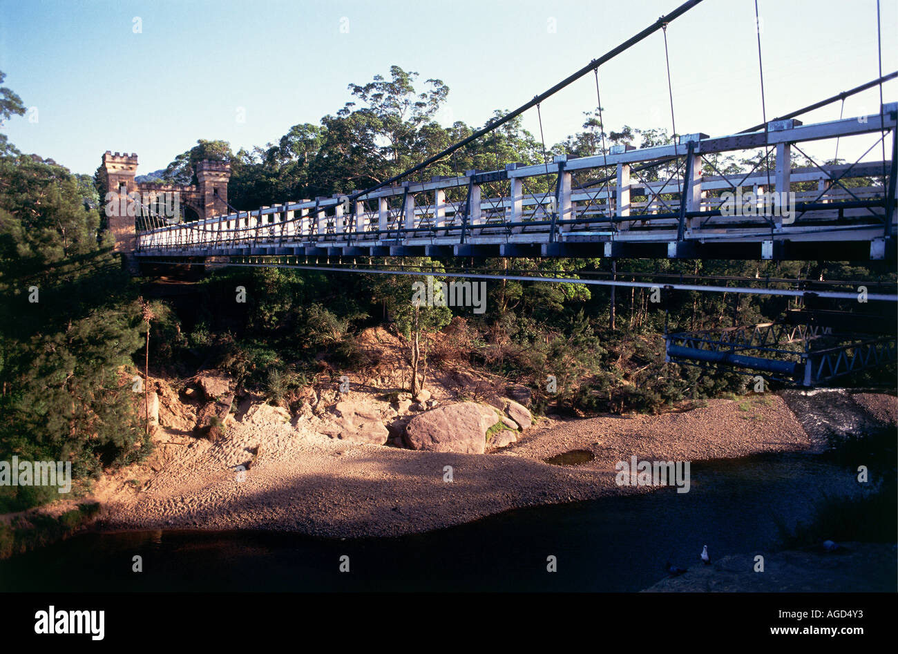 Wooden suspension bridge crossing a sandstone in Kangaroo Valley