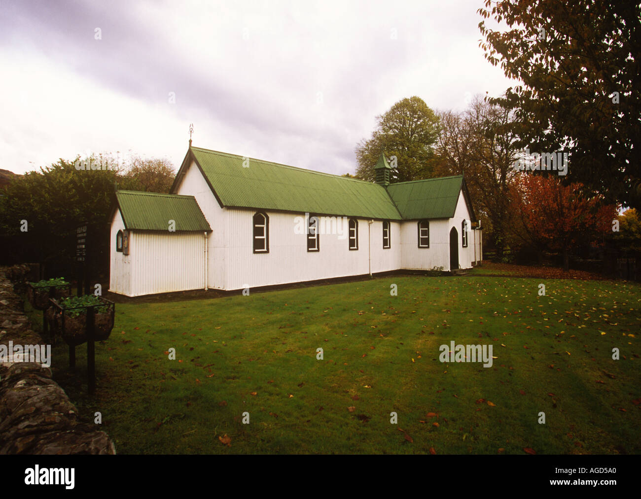 Tin tabernacle, corrugated iron clad church with green painted roof and