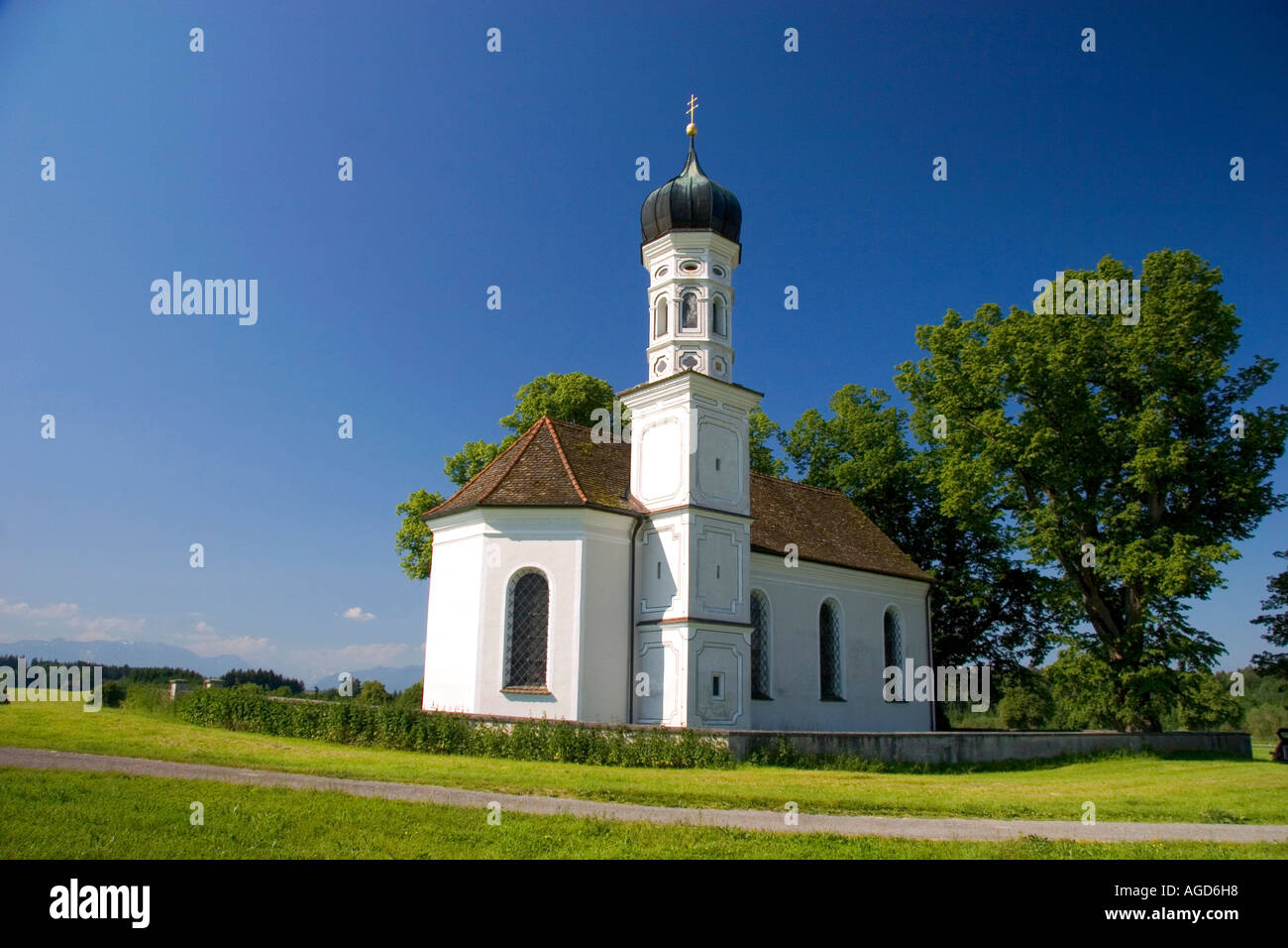 A church near Weilheim in Southern Germany. Stock Photo