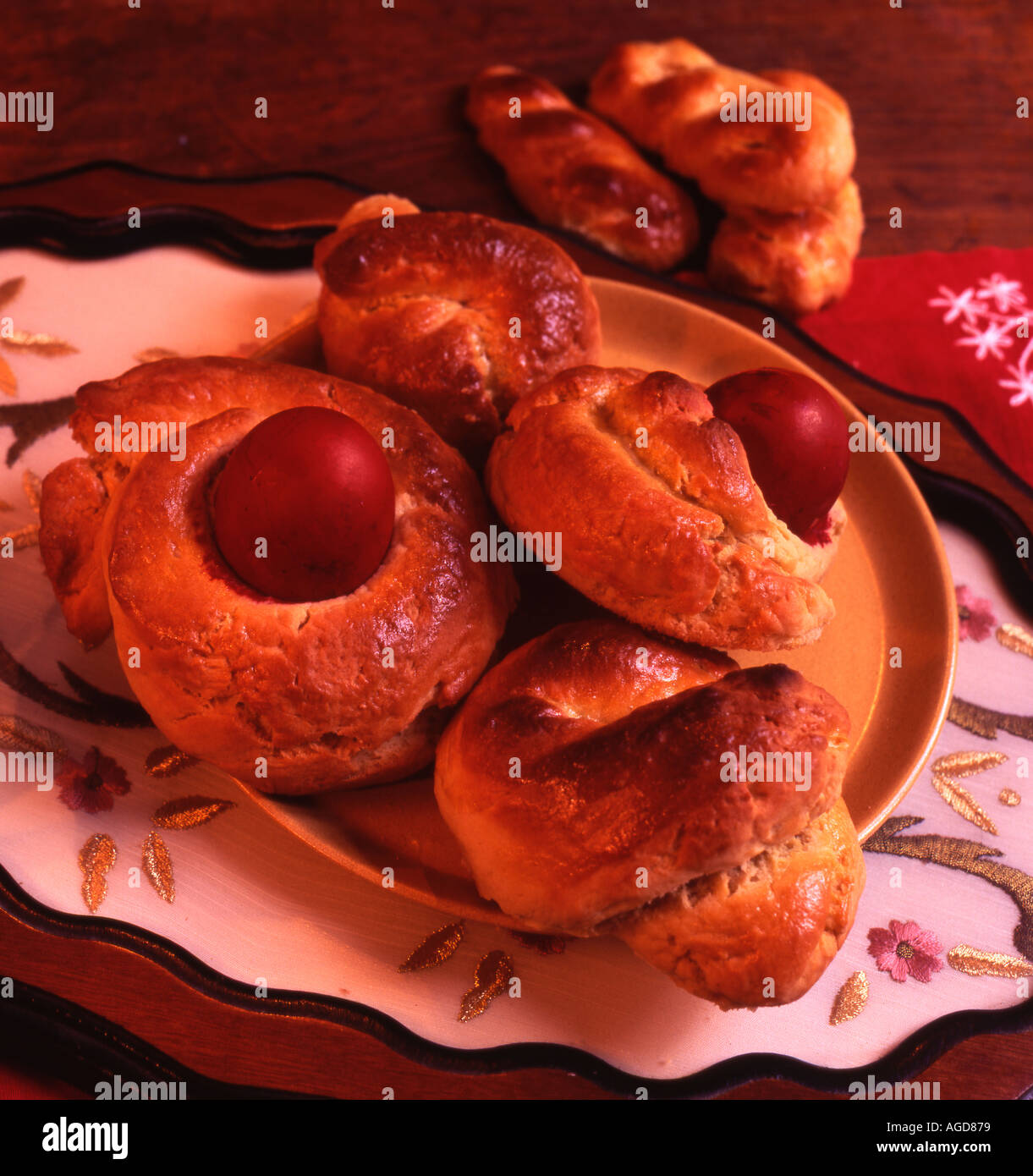 Greece Traditional Easter Bread Tsoureki or Tsourakakia Stock Photo
