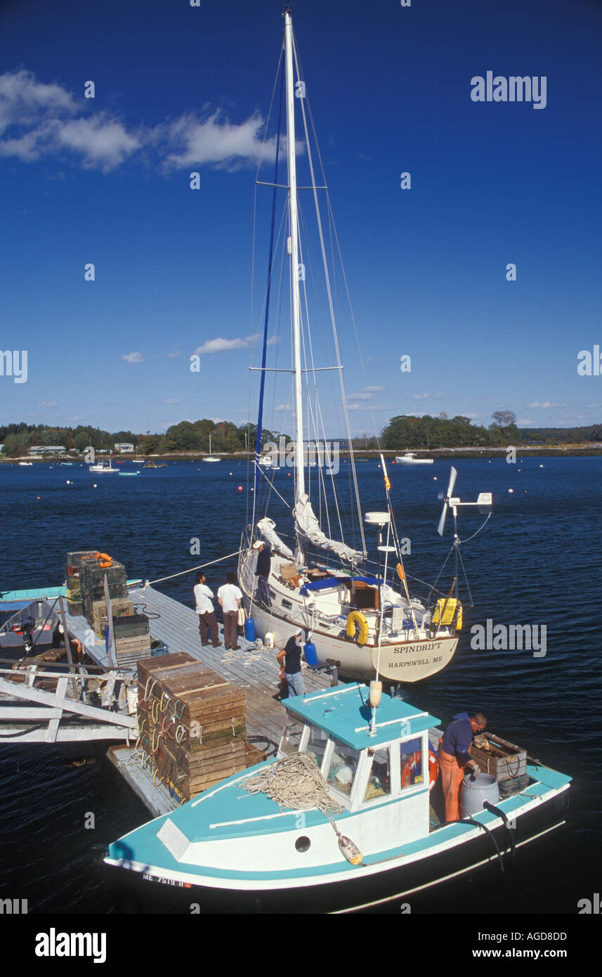 Maine Harpswell Peninsula Cundys Harbor lobster boat sailboat Stock Photo Alamy
