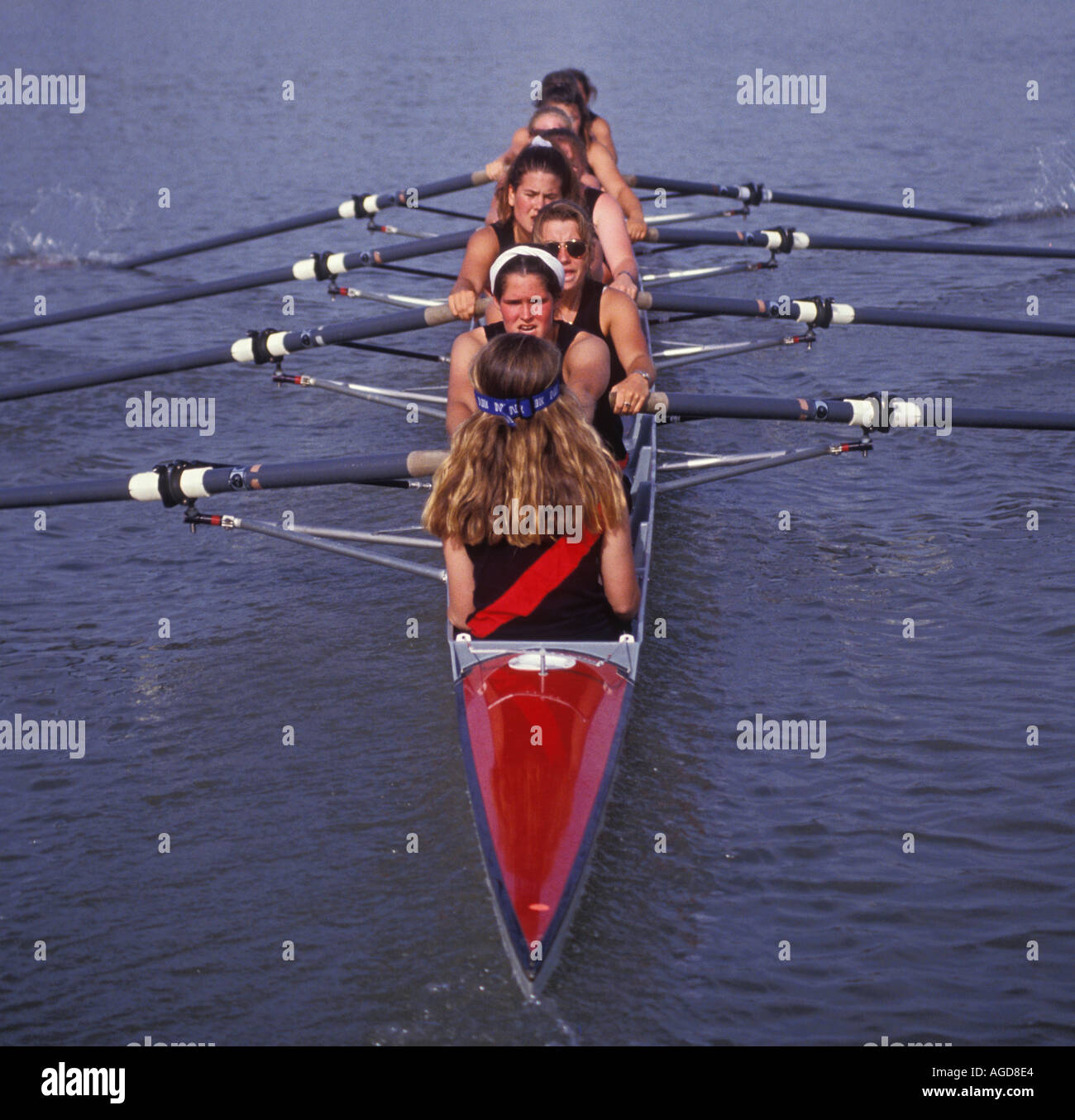 Rowing womans Redwood High School varsity Marin County California Stock