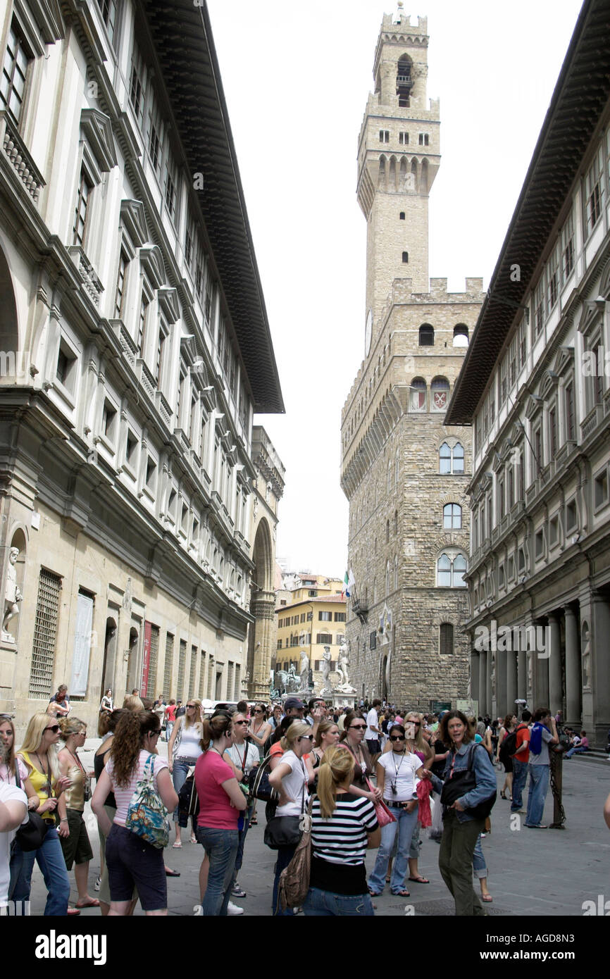 A view of the campanile of the Pallazo Vecchio from the Uffizi Stock ...