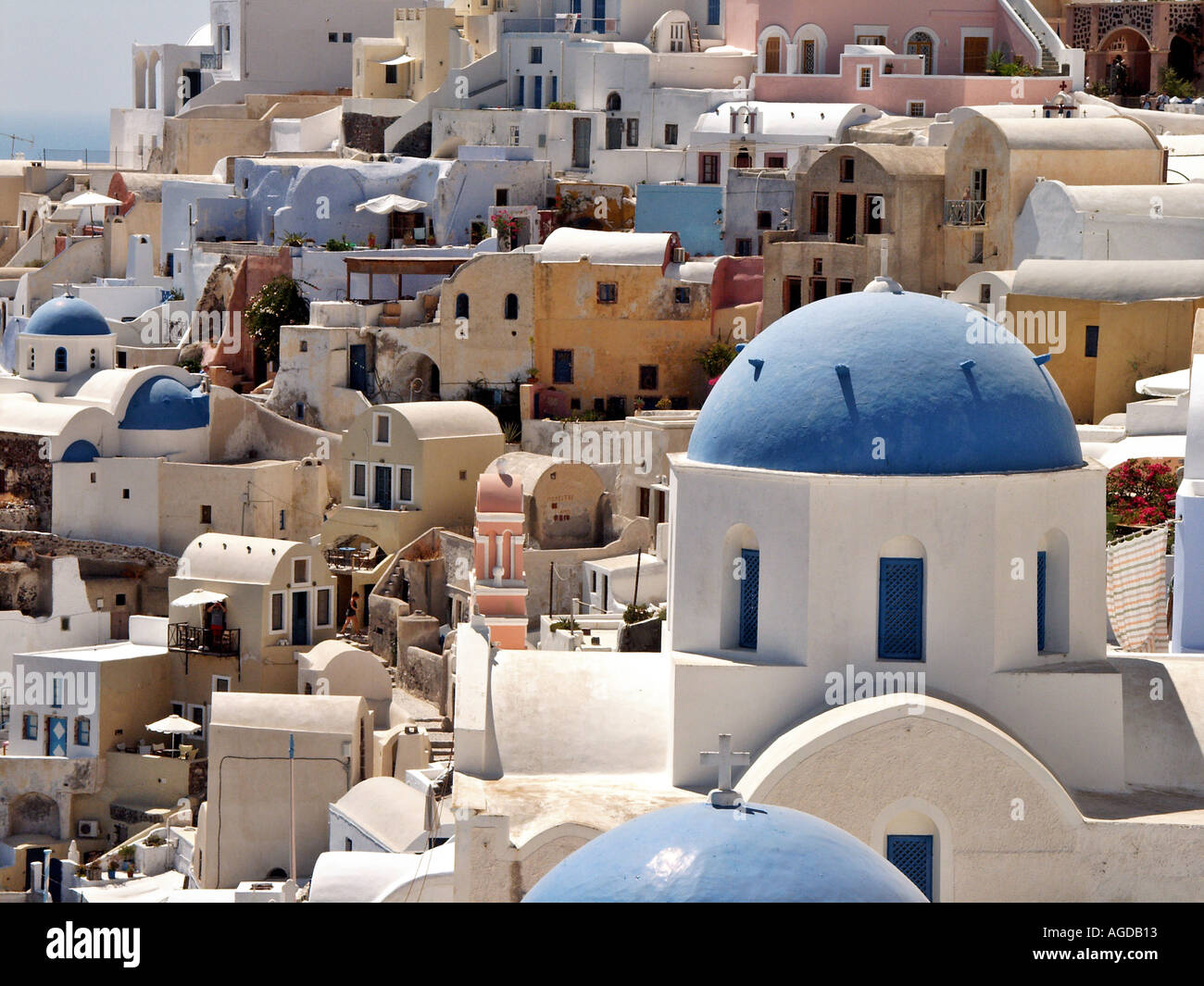 Traditional white and blue Greek church Ia village Aegean architecture ...