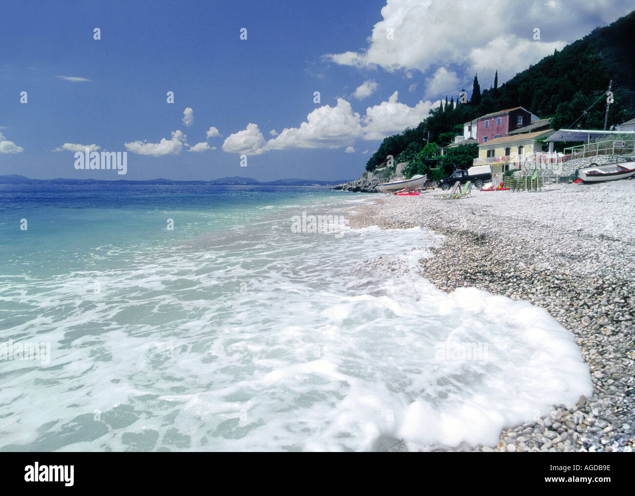 The beach at Kaminaki near Nissaki, Corfu Stock Photo
