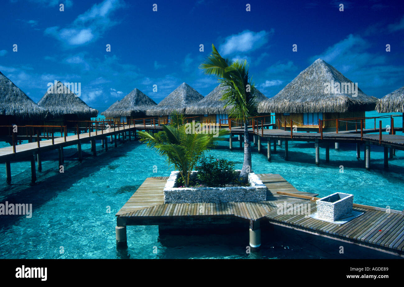 Over Water Bungalows Bora Bora French Polynesia Pacific Stock