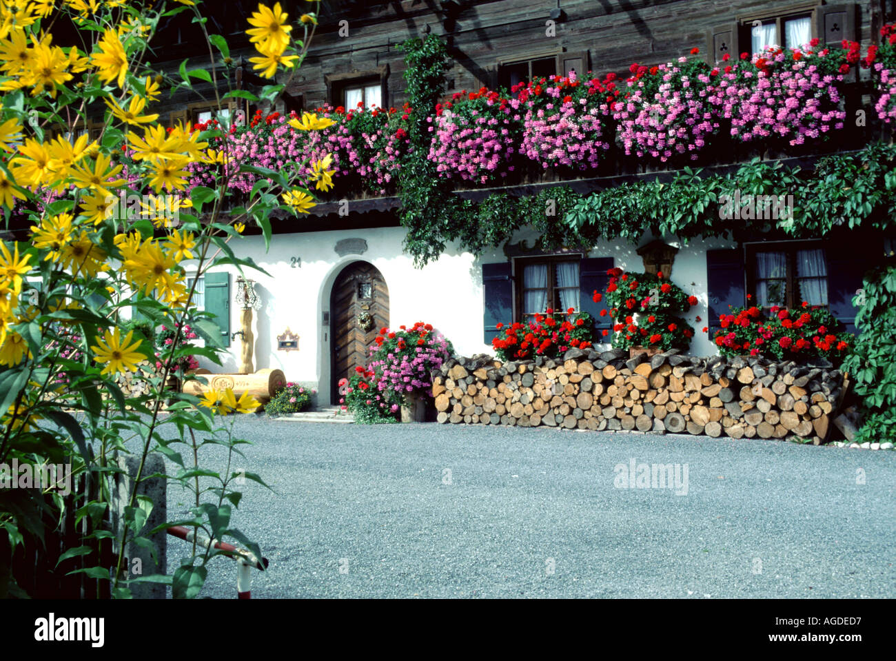 Germany Bavaria Garmisch Partenkirchen Alps Typical Bavarian house