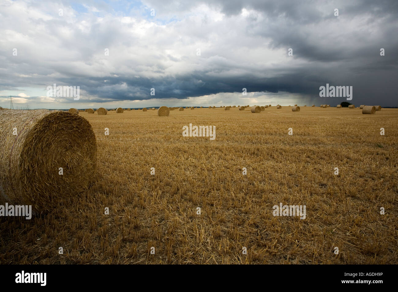 Straw bales and dramatic sky, Faversham , Kent Stock Photo Alamy