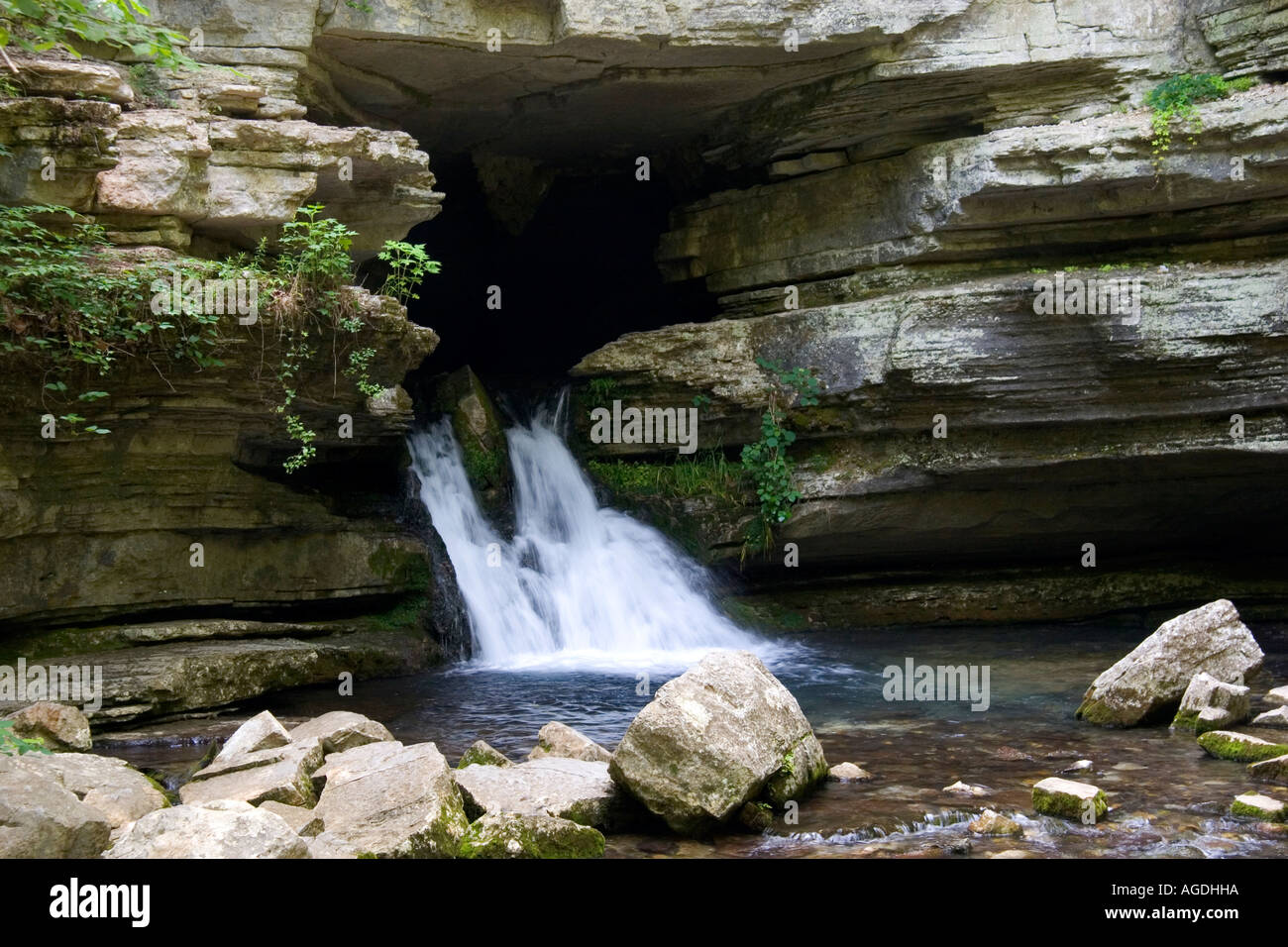 Stream flowing out of Blanchard Cavern in the Ouachita National Forest