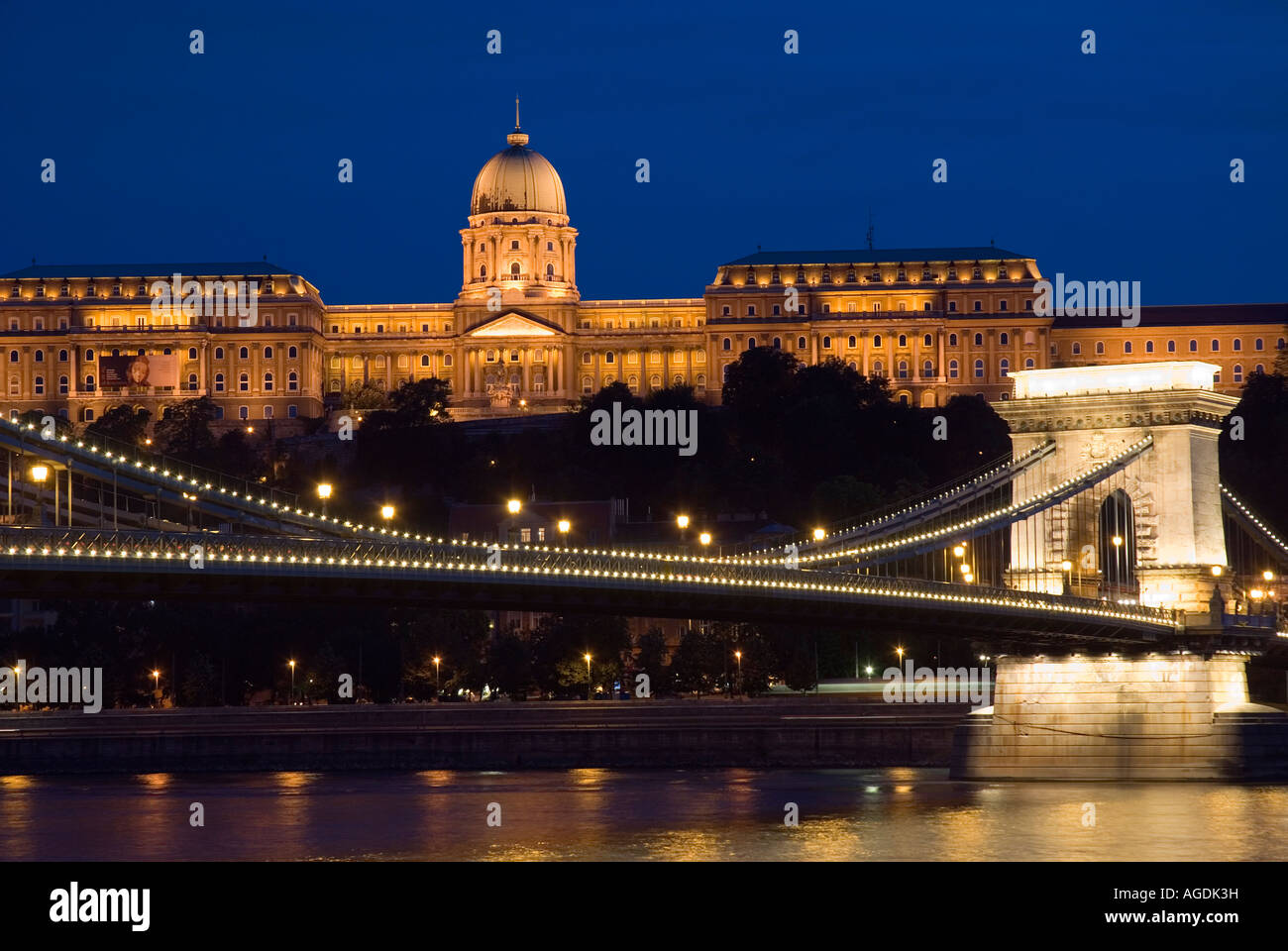 Royal Palace Budavari Palota and the Chain Bridge Szechenyi lanchid Budapest Hungary Stock Photo