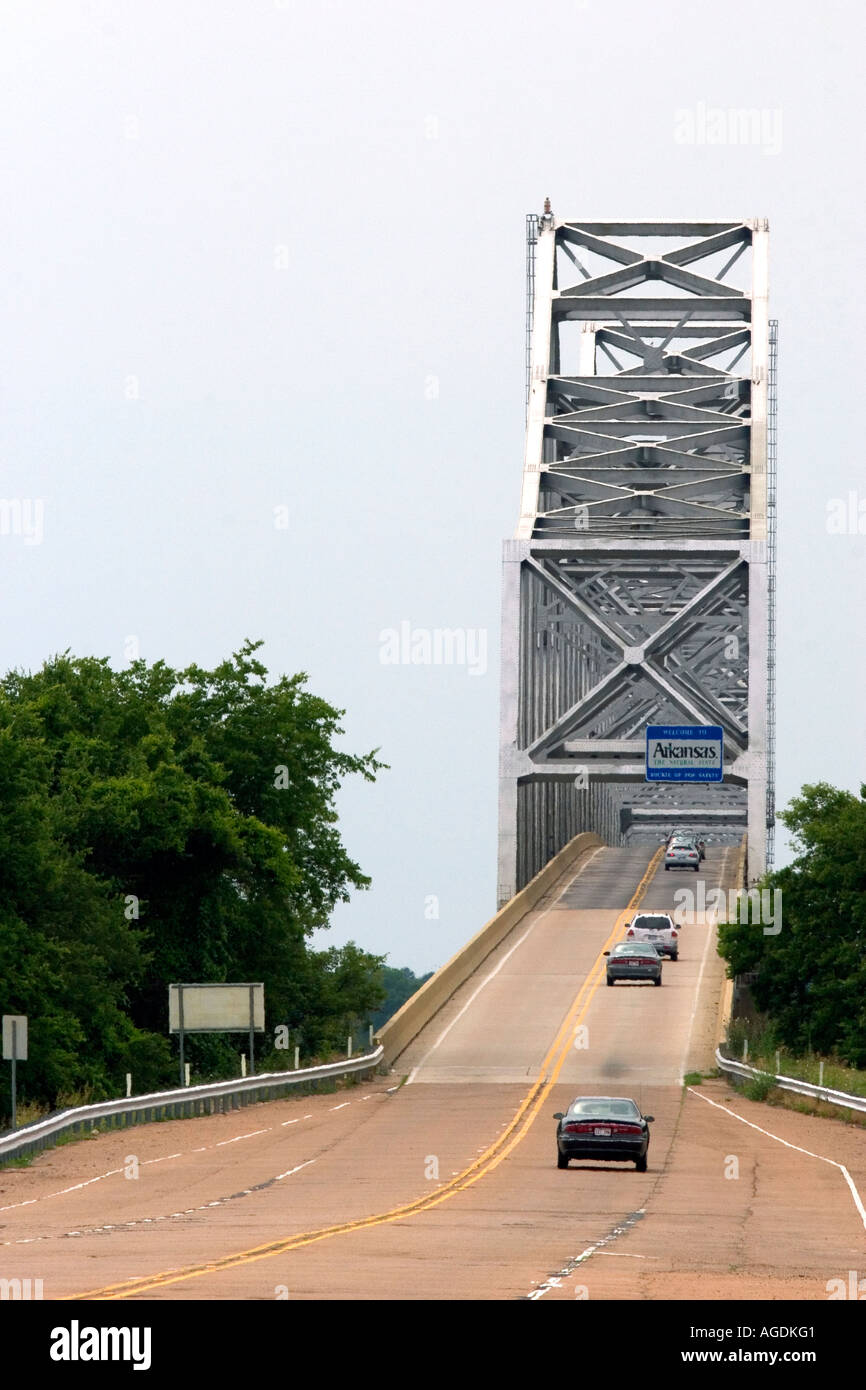Iron bridge crossing the Mississippi River at Helena, Arkansas Stock