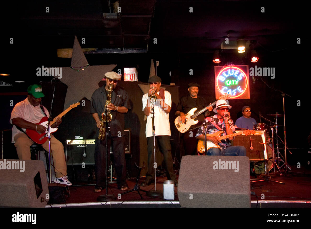 A blues band playing at a club on Beale Street in Memphis, Tennessee