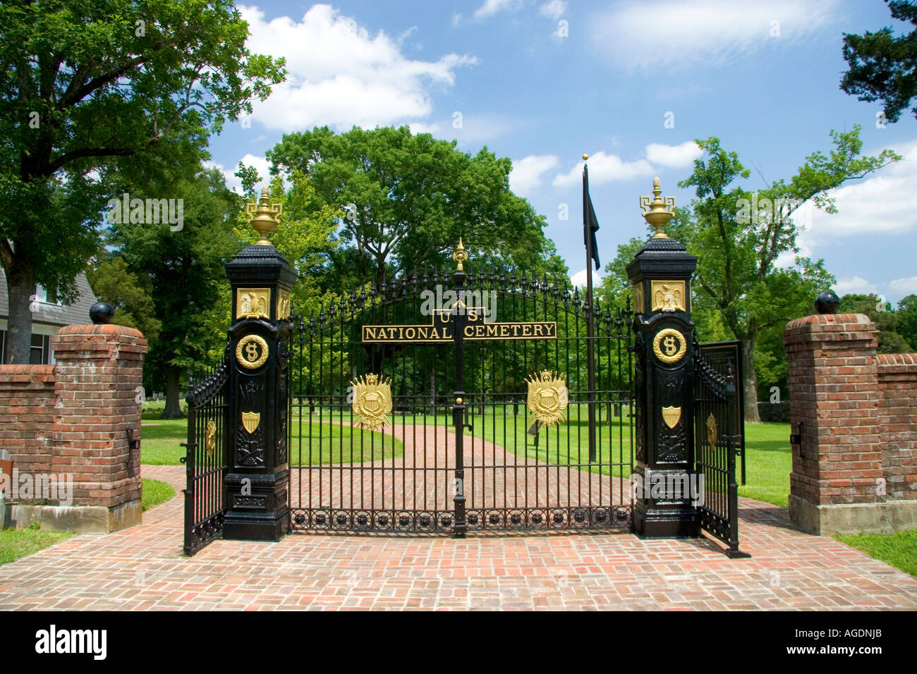 Gate to the U.S. National Cemetery at the Shiloh National Park battlefield, Tennessee. Stock Photo