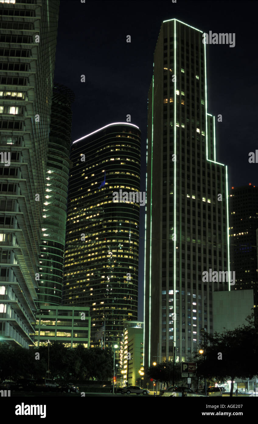 United States Of America Usa American Houston Downtown At Night Stock Photo Alamy