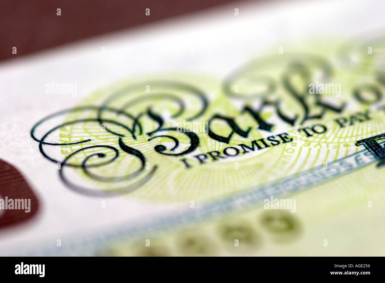 Close up of 5 five pound note Currency of Great Britain Stock Photo