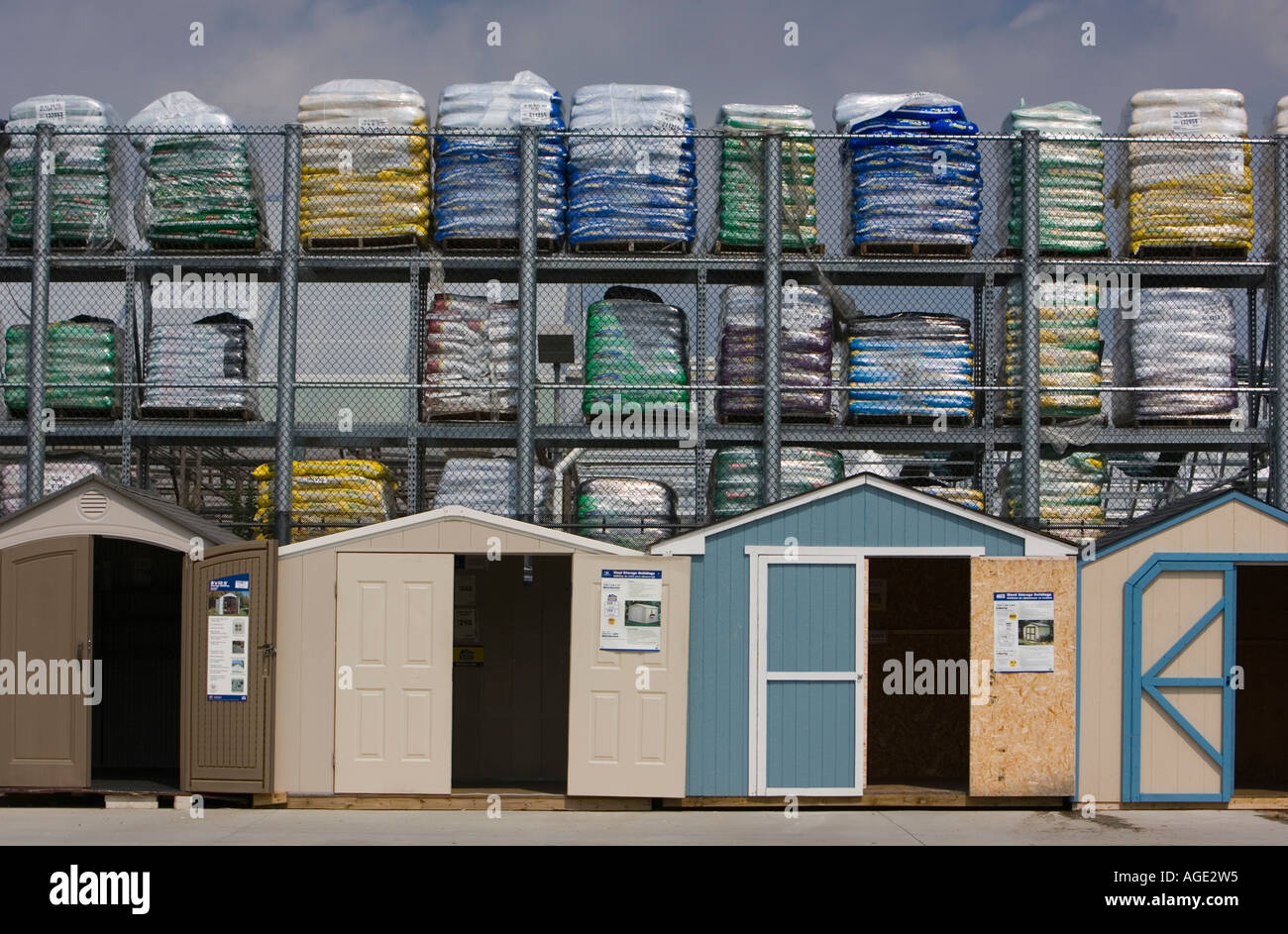 Sheds on display at a home center Stock Photo - Alamy