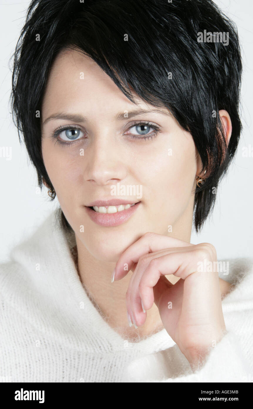 Portrait Of A Young Lithuanian Woman With Black Hair And Blue Eyes Stock Photo Alamy