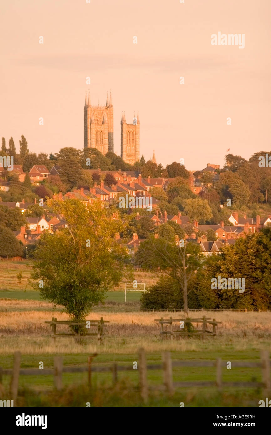 Lincoln Cathedral, Lincolnshire, lit by the setting suns golden glow Stock Photo