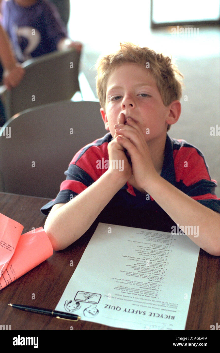 Boy age 7 taking bike safety quiz at Youth Express Bicycle Safety Rodeo