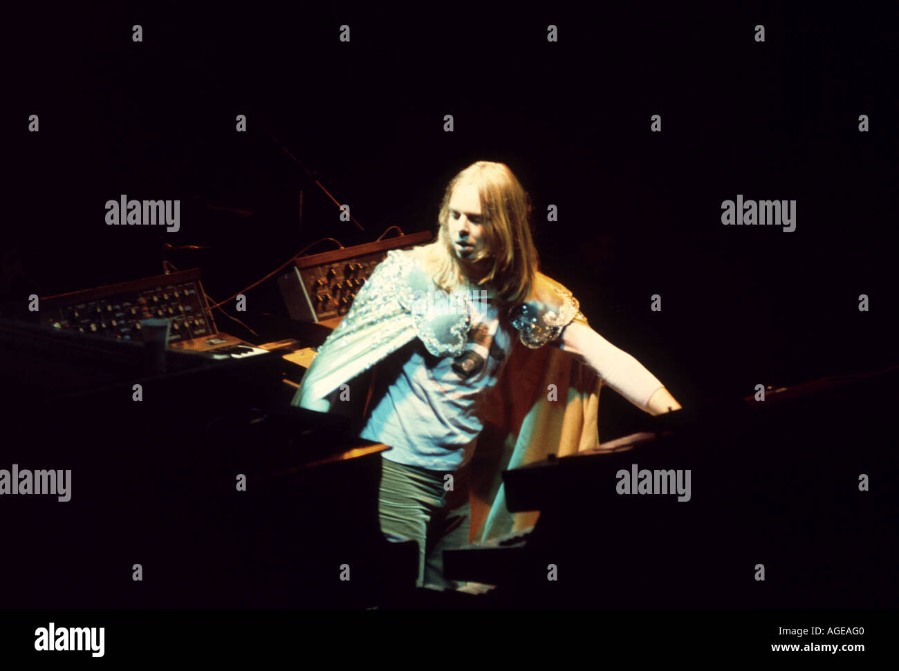 YES Rick Wakeman on the Tales From Topographic Oceans tour in 1974. He left the band shortly afterwards. Stock Photo